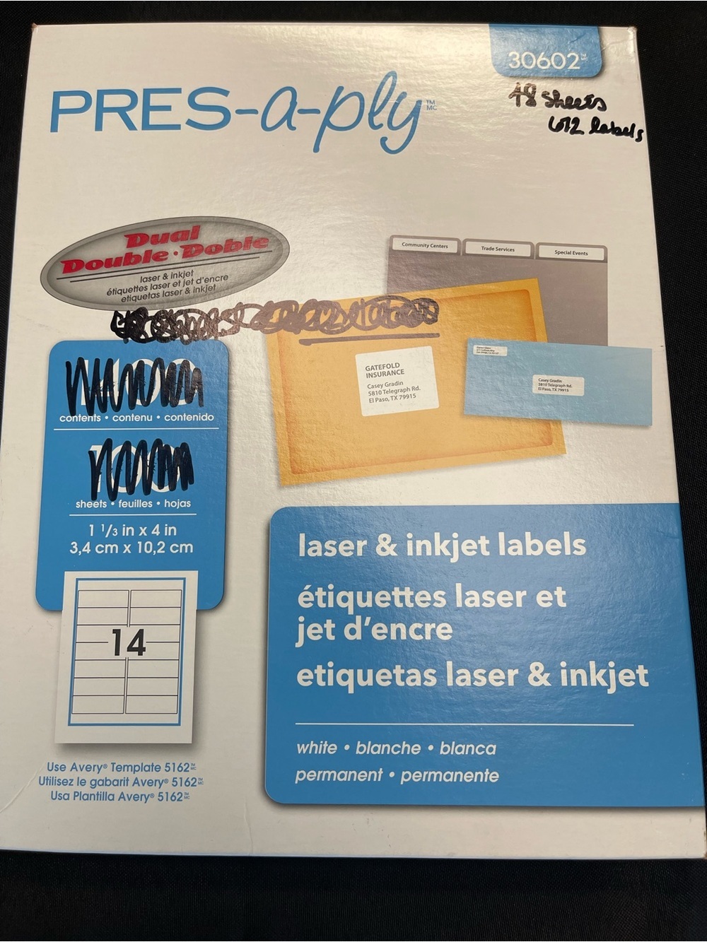 PRES-a-ply Laser & Inkjet Labels - White 48 sheets/672 labels